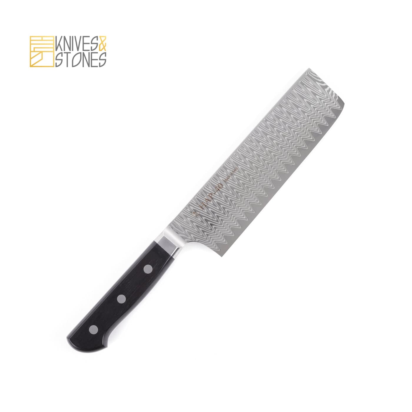 Hatsukokoro Hayabusa HAP-40 Damascus Nakiri 165 mm with Western Handle