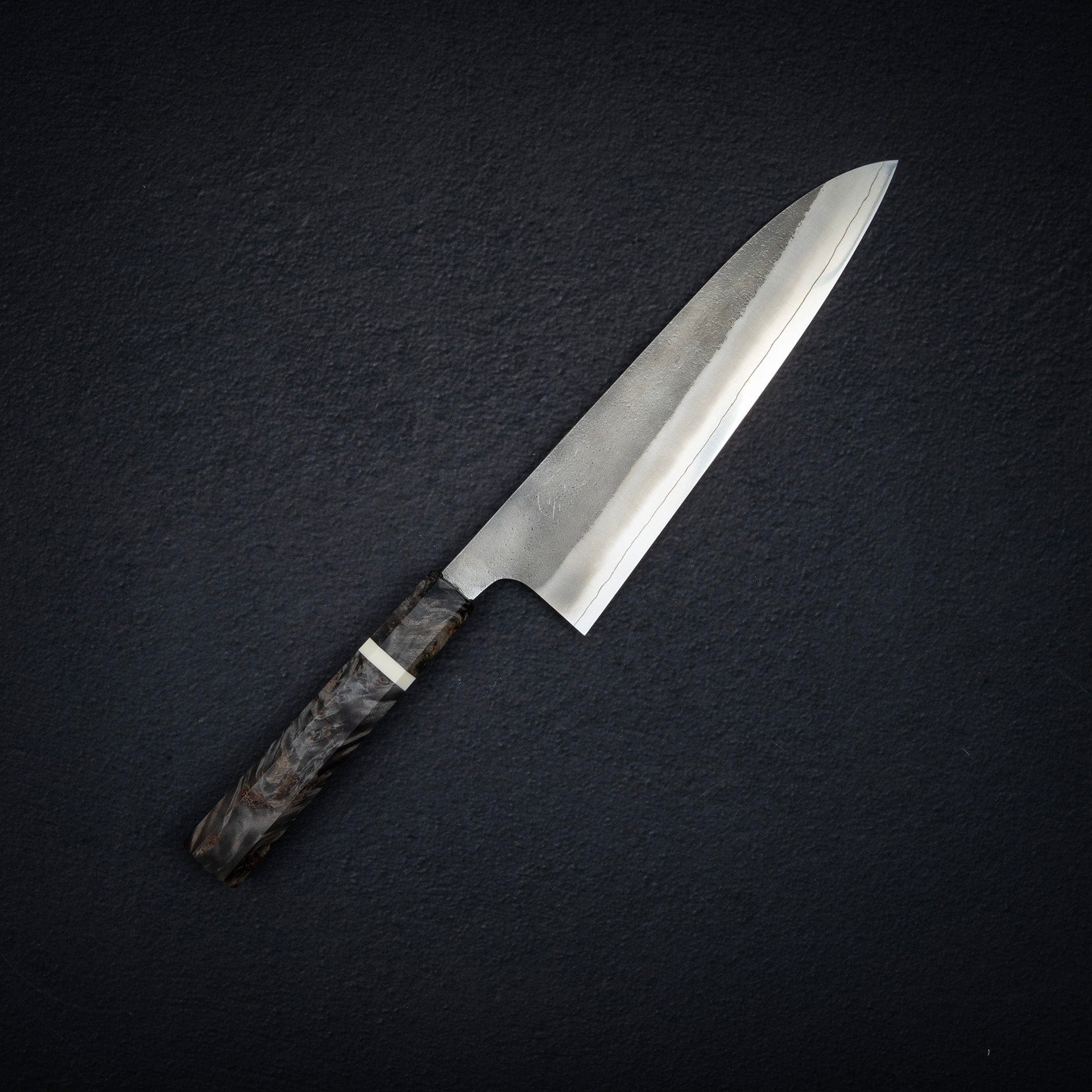 1YoshikaneSKDNashijiGyuto210mmExtraTallSP1i.jpg Hatsukokoro x Yoshikane SKD Nashiji Gyuto 210mm Extra Tall, Stablized Burl Handle, view 2