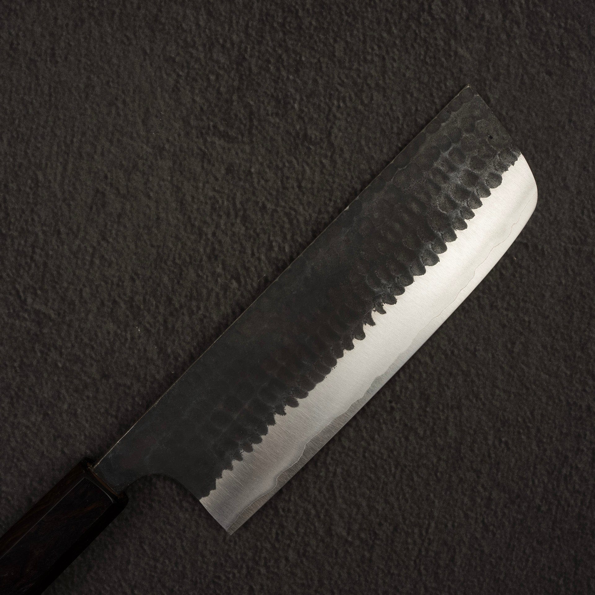 AnryuAogamiSuperHammeredKurouchiNakiri165mmEbonyHandleb.jpg Anryu Aogami Super Hammered Kurouchi Nakiri 165mm Ebony Handle, view 2