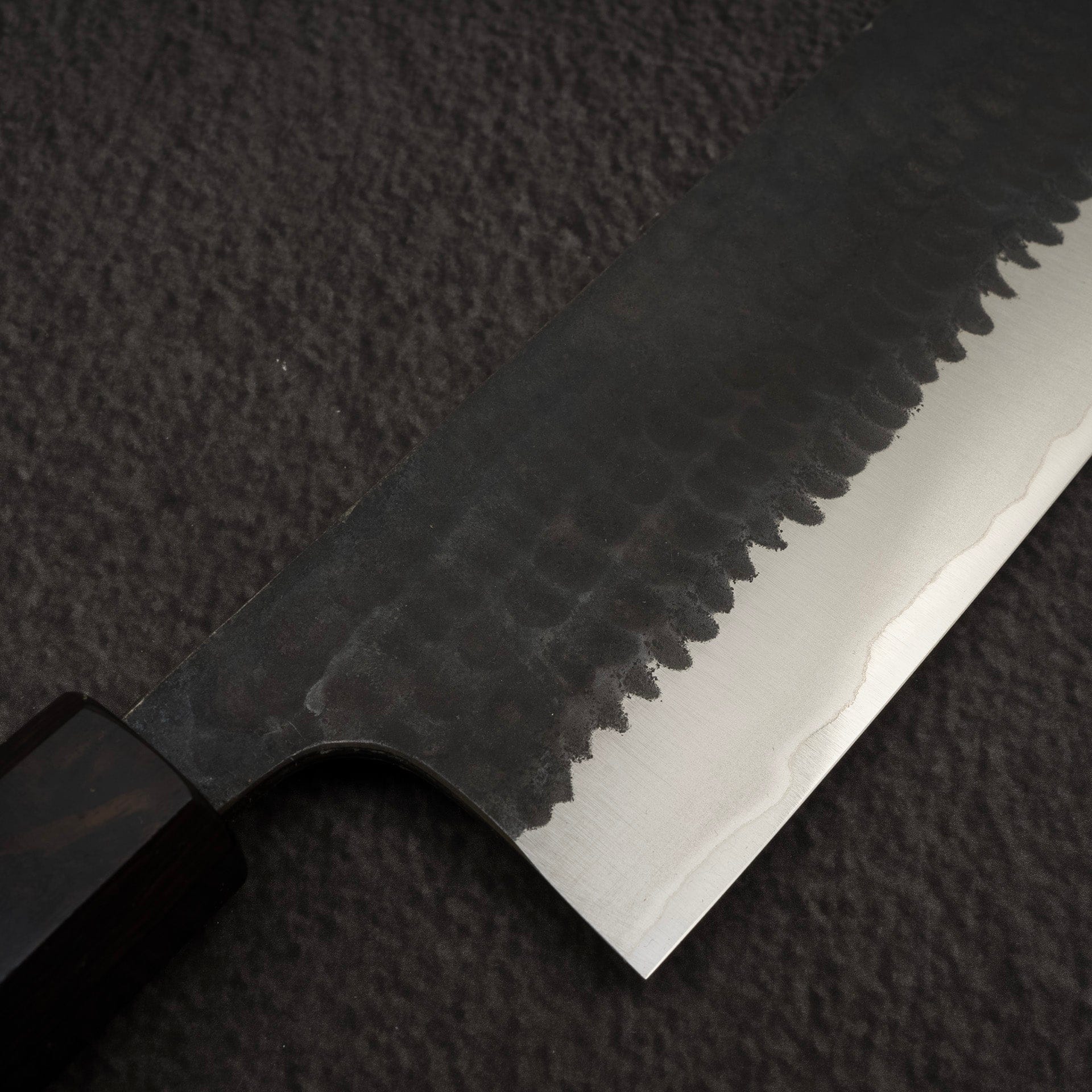 AnryuAogamiSuperHammeredKurouchiNakiri165mmEbonyHandlee.jpg Anryu Aogami Super Hammered Kurouchi Nakiri 165mm Ebony Handle, view 4