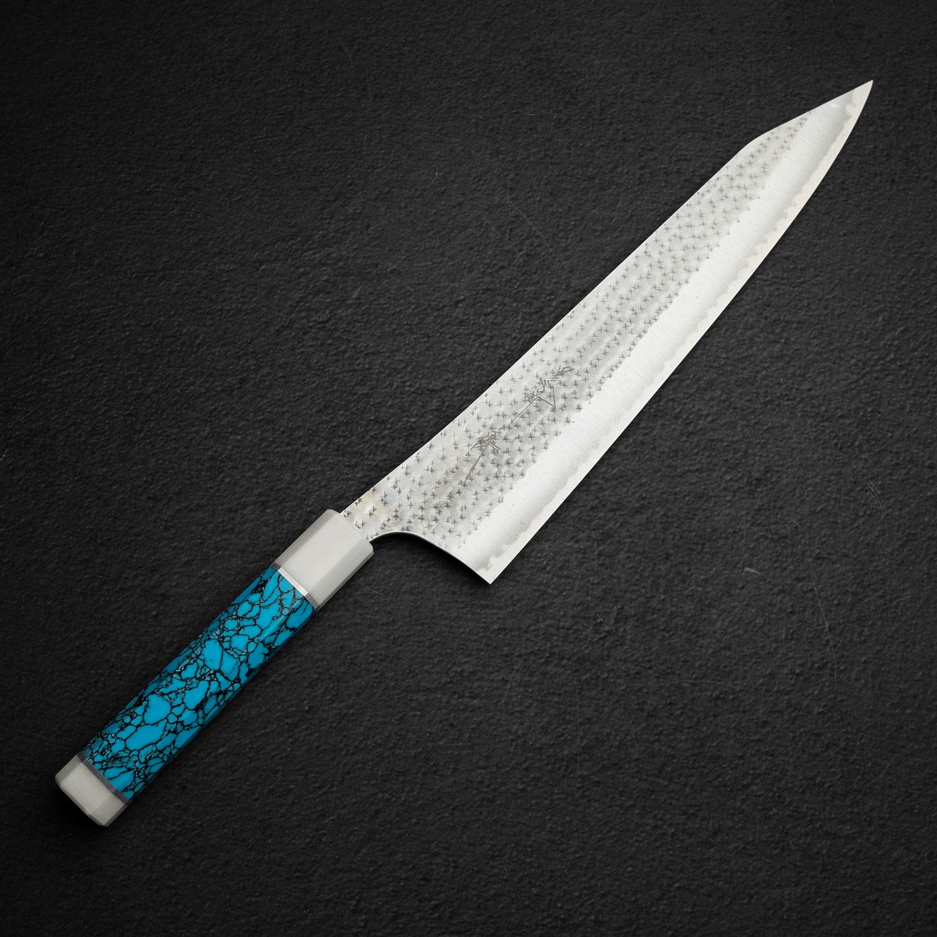 DSC_1332.jpg Kurosaki Kokusen Ei Aogami Super K tip Gyuto 270mm Turquoise White Ferrule, view 2