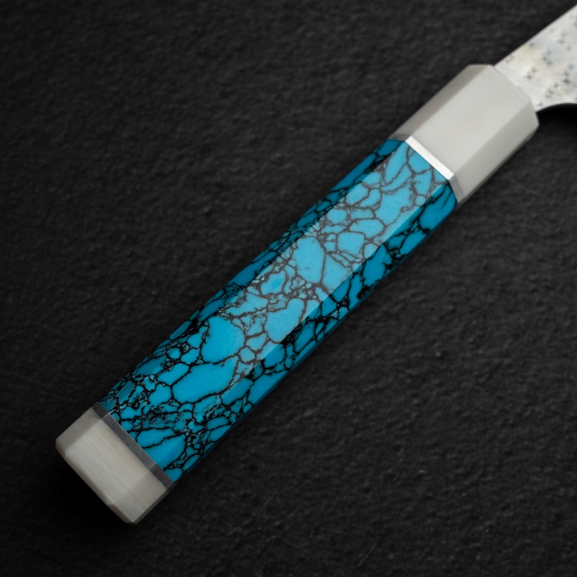 DSC_1337.jpg Kurosaki Kokusen Ei Aogami Super K tip Gyuto 270mm Turquoise White Ferrule, view 6