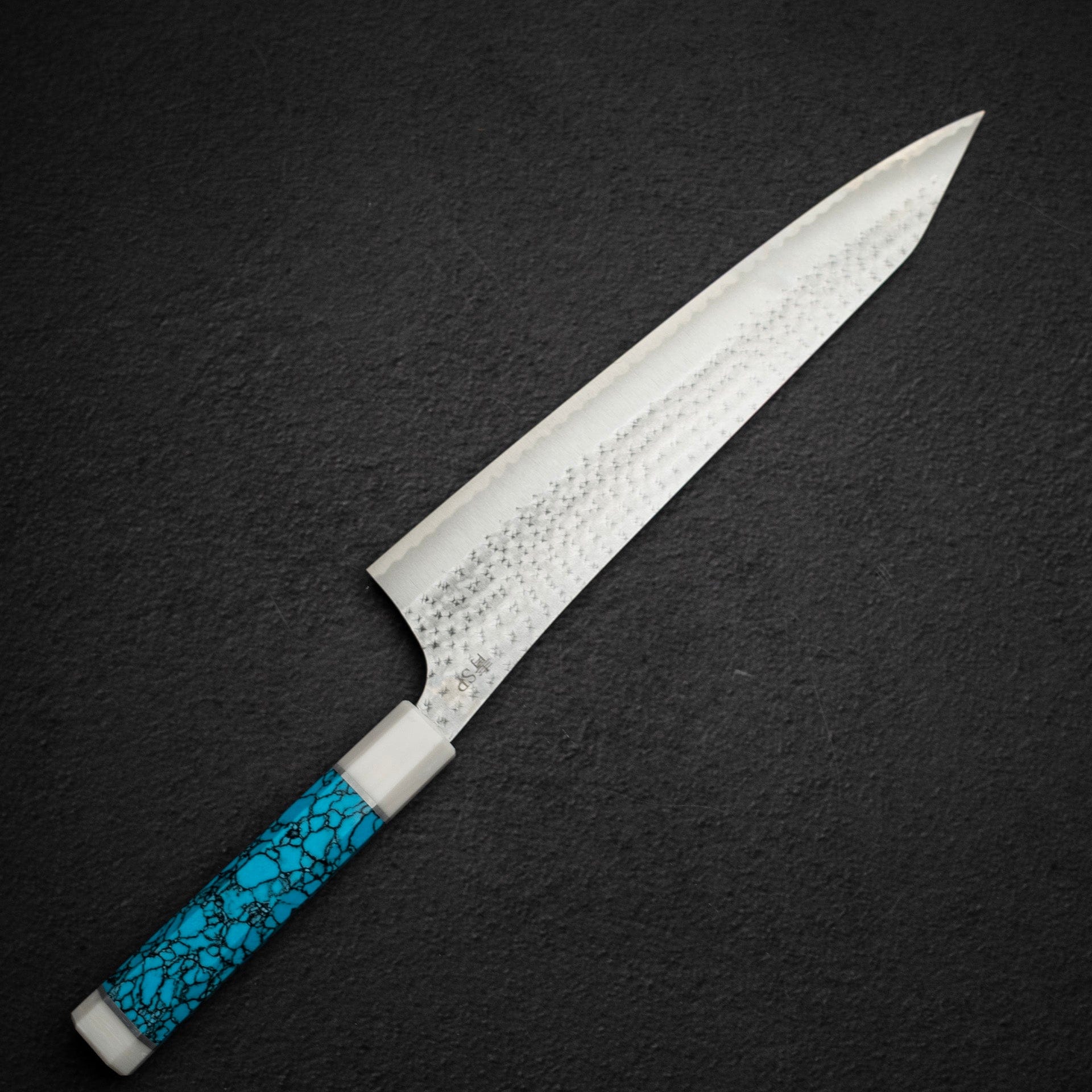 DSC_1338.jpg Kurosaki Kokusen Ei Aogami Super K tip Gyuto 270mm Turquoise White Ferrule, view 7