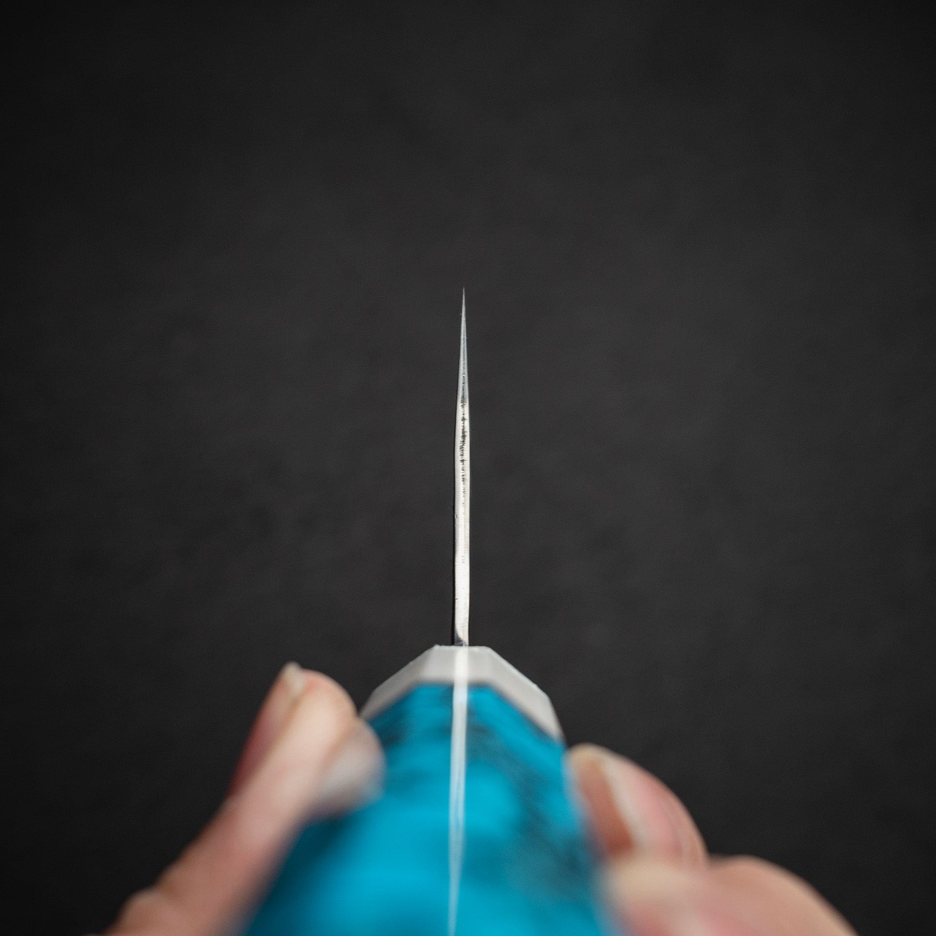 DSC_1340.jpg Kurosaki Kokusen Ei Aogami Super K tip Gyuto 270mm Turquoise White Ferrule, view 8