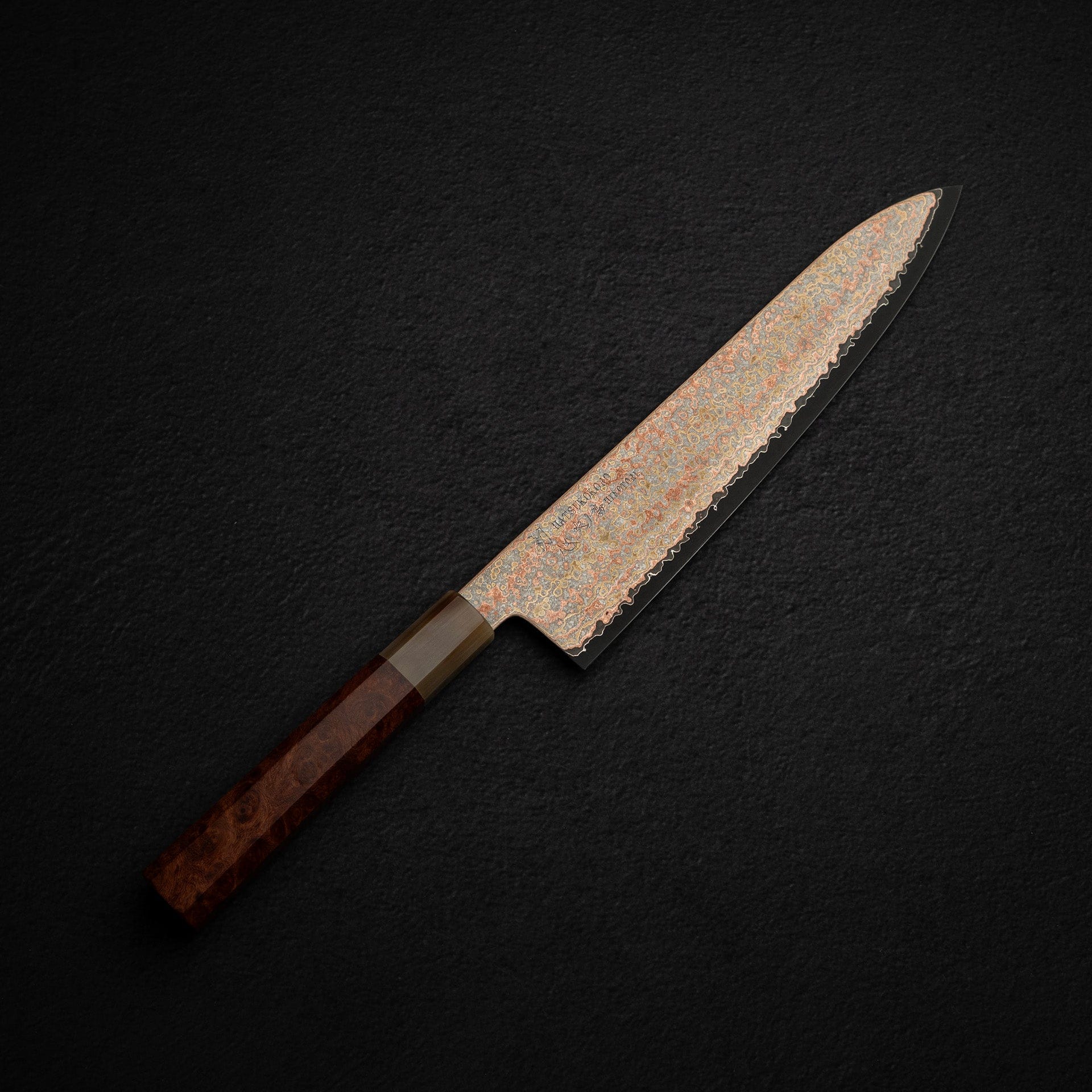 DSC_1828.jpg Hatsukokoro Hinotori V-Toku 2 Gyuto 240mm Rainbow Damascus Finish, view 2