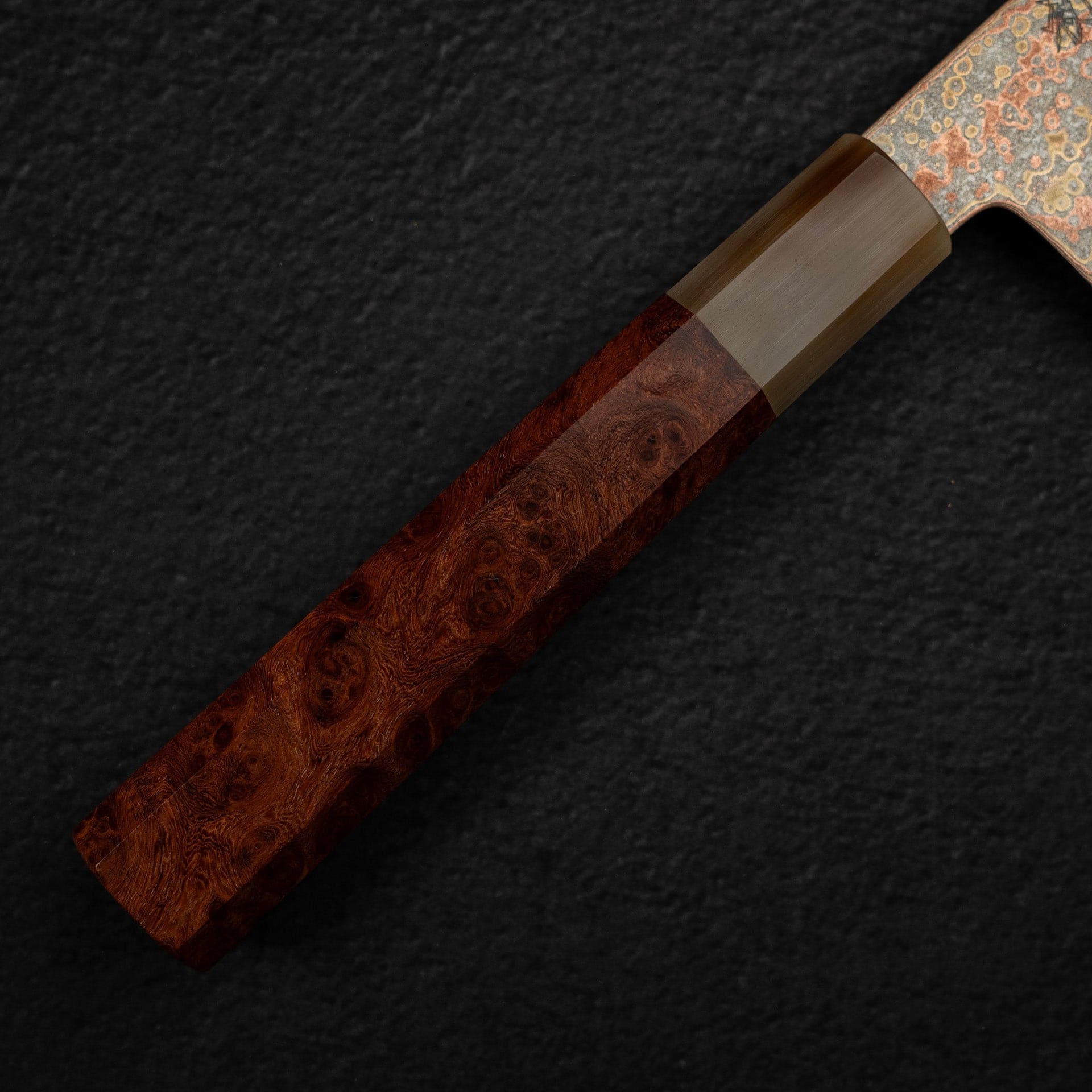 DSC_1833_6611fe31-b9df-47a8-bb12-f990590fab1c.jpg Hatsukokoro Hinotori V-Toku 2 Gyuto 240mm Rainbow Damascus Finish, view 6