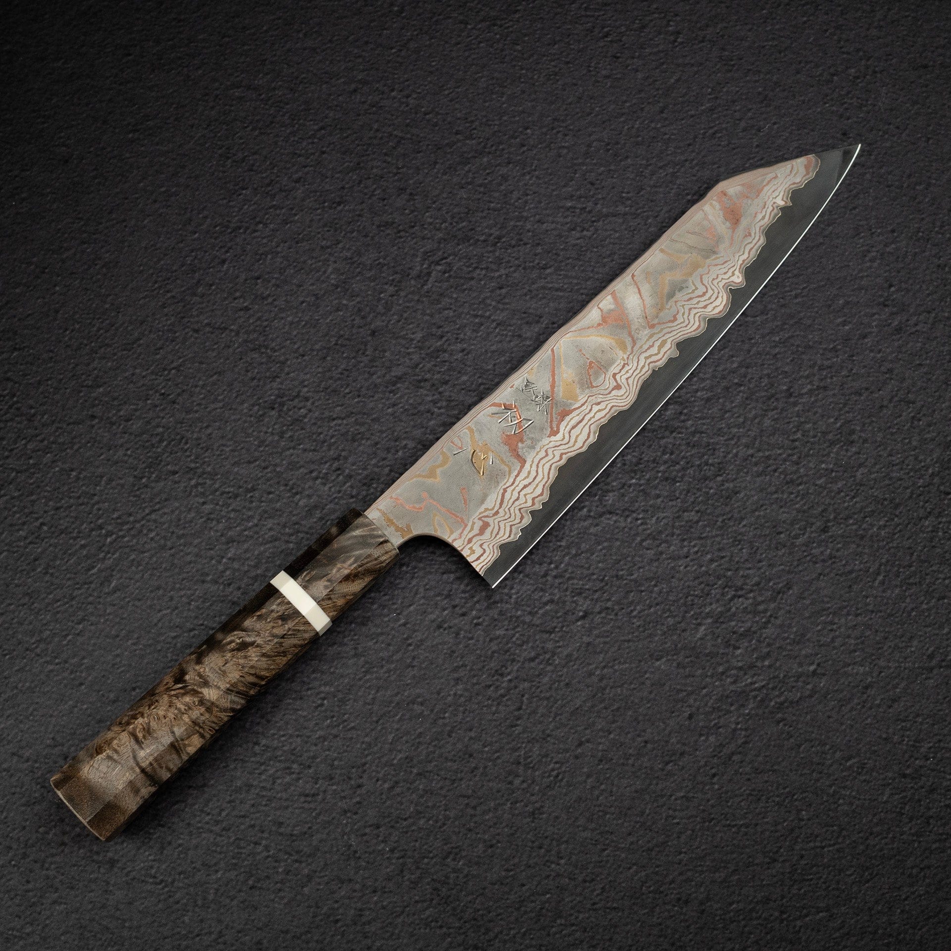 DSC_2870.jpg Hatsukokoro x Nigara Irodori Blue 2 Rainbow Damascus K-tip Gyuto 240mm, view 2