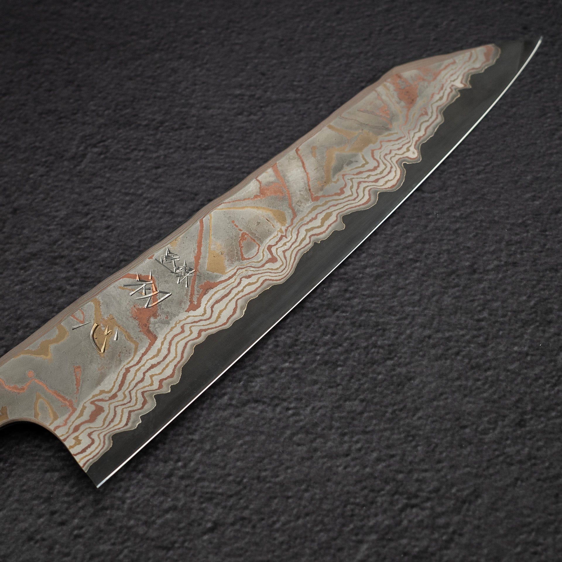 DSC_2871.jpg Hatsukokoro x Nigara Irodori Blue 2 Rainbow Damascus K-tip Gyuto 240mm, view 3
