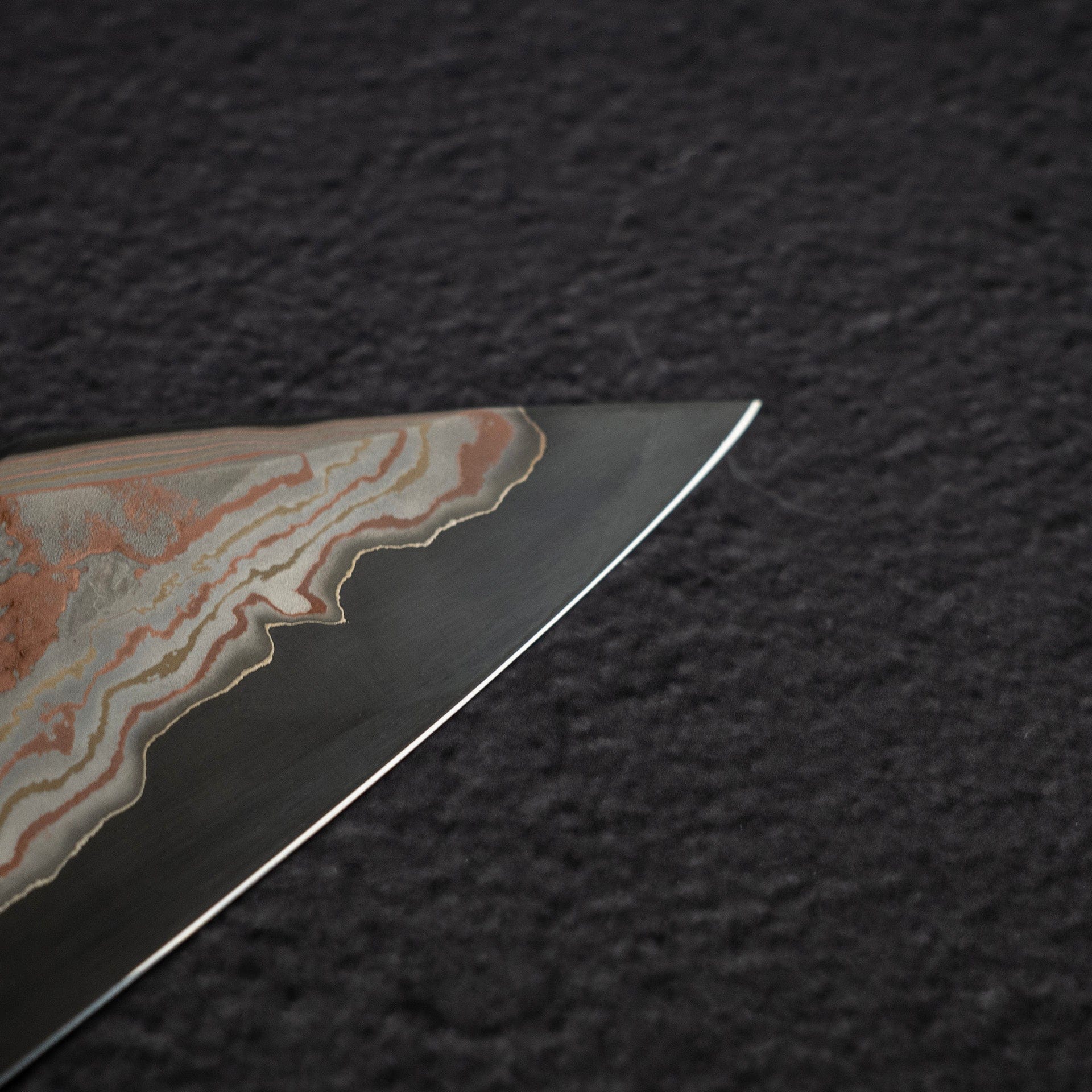 DSC_2873.jpg Hatsukokoro x Nigara Irodori Blue 2 Rainbow Damascus K-tip Gyuto 240mm, view 4