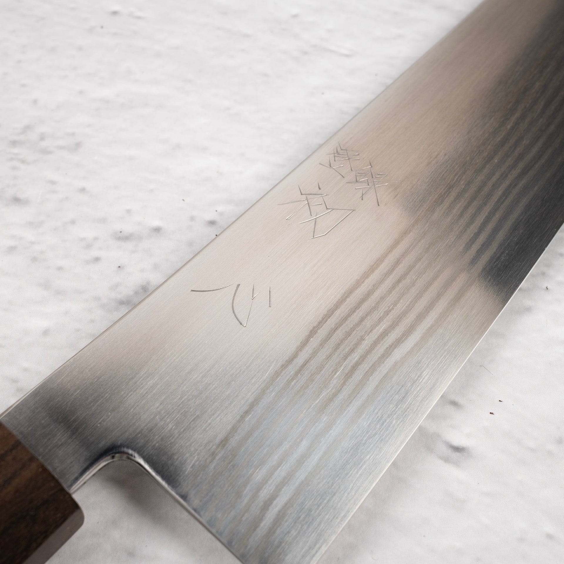 HatsukokoroGinsoGinsanNickelDamascusGyuto240mmc.jpg Hatsukokoro Ginso Ginsan Nickel Damascus Gyuto 240mm, view 3
