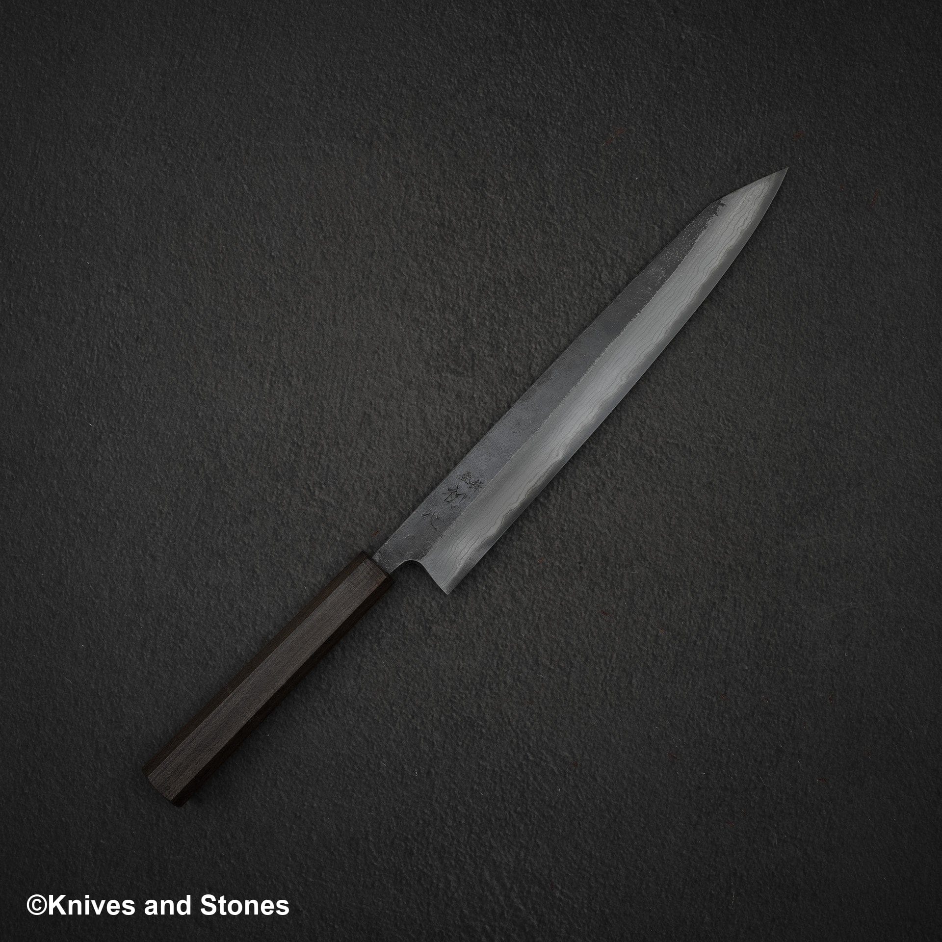 Hatsukokoro Kumokage Blue 2 Kurouchi Damascus K-tip Sujihiki 255mm Black Chacate Handle