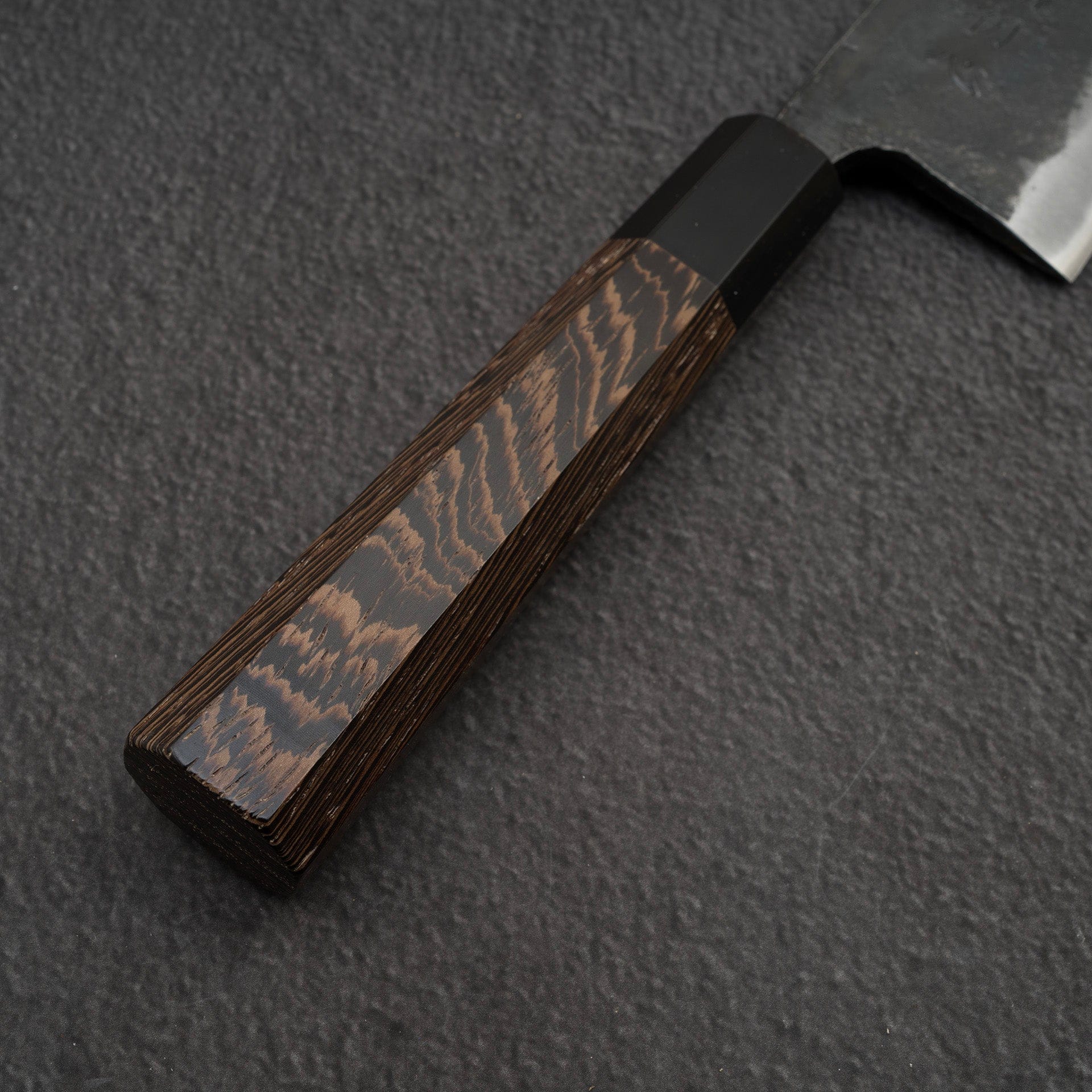 HatsukokoroKurokazeWhite2KurouchiDoubleBevelDeba165mmc.jpg Hatsukokoro Kurokaze Blue 2 Kurouchi Deba 165mm Double Bevel, view 5
