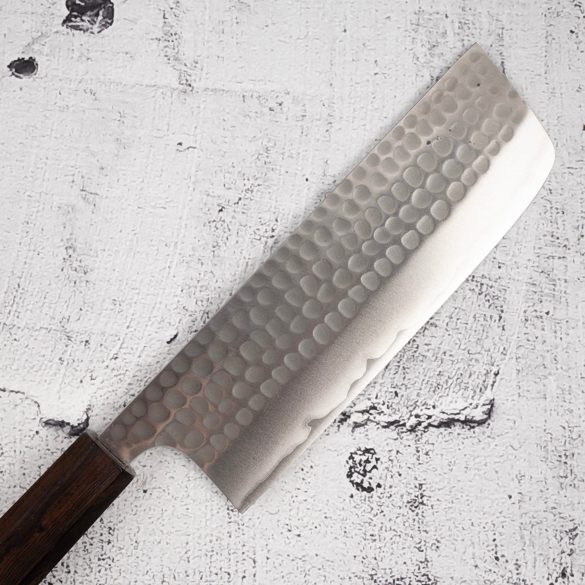 KatsushigeAnryuBlue2TsuchimeNakiriStainlessCladEbonyHandleb_8bc9898c-6732-48e0-ae7c-17e50f225bc4.jpg Katsushige Anryu Blue 2 Tsuchime Nakiri 170mm Stainless Clad Ebony Handle, view 3
