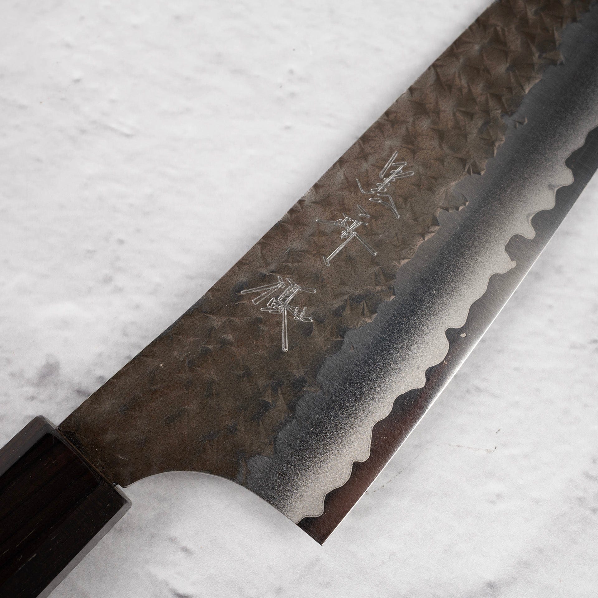KurosakiKokuseneiAogamiSuperKtipBunka170mmEbonyHandlec.jpg Kurosaki Kokusen Ei Aogami Super K tip Bunka 170mm Ebony Handle, view 3