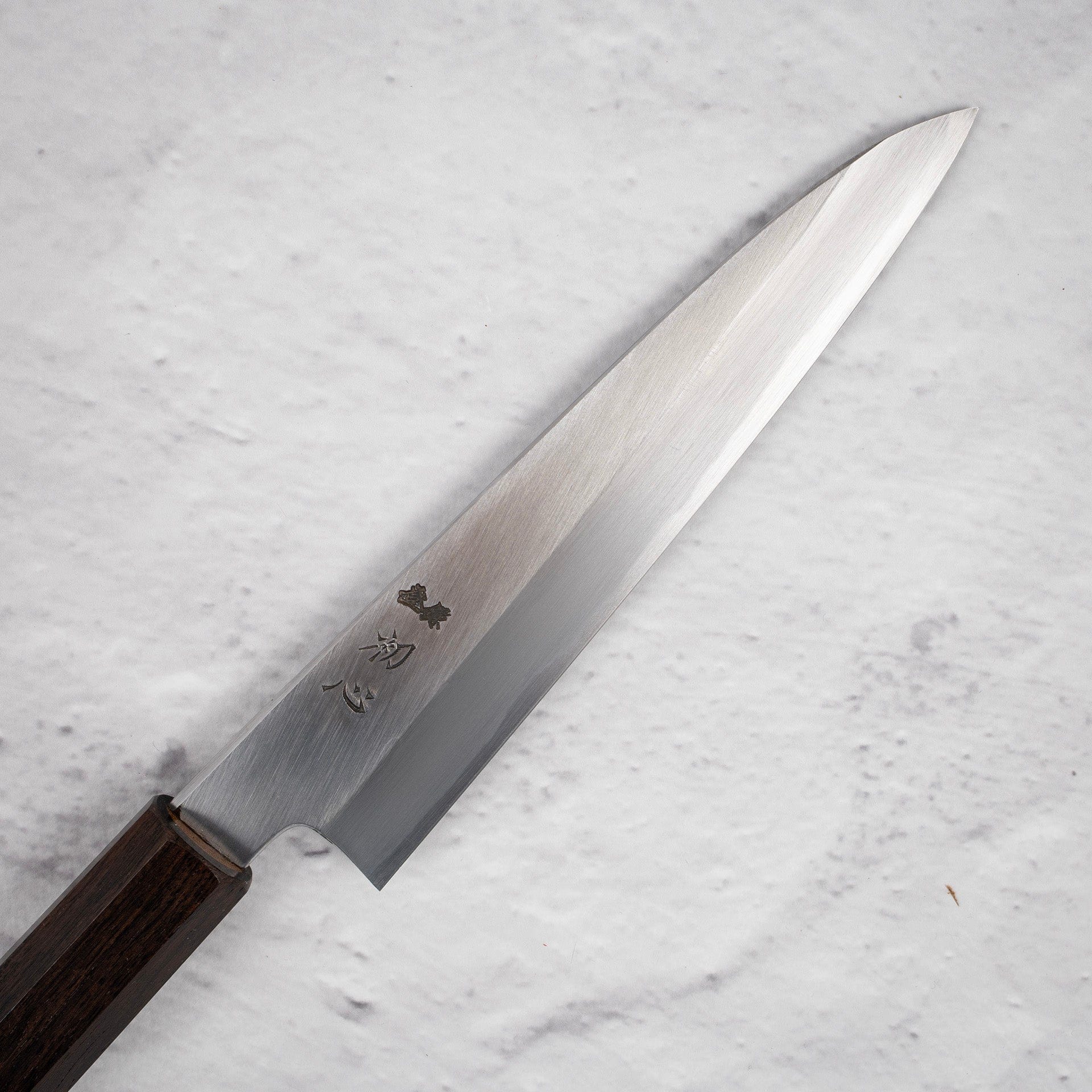 NakagawaBlue1WideBevelKasumiPetty150mmc.jpg Nakagawa Blue 1 Wide Bevel Kasumi Petty 150mm Ebony Handle, view 3