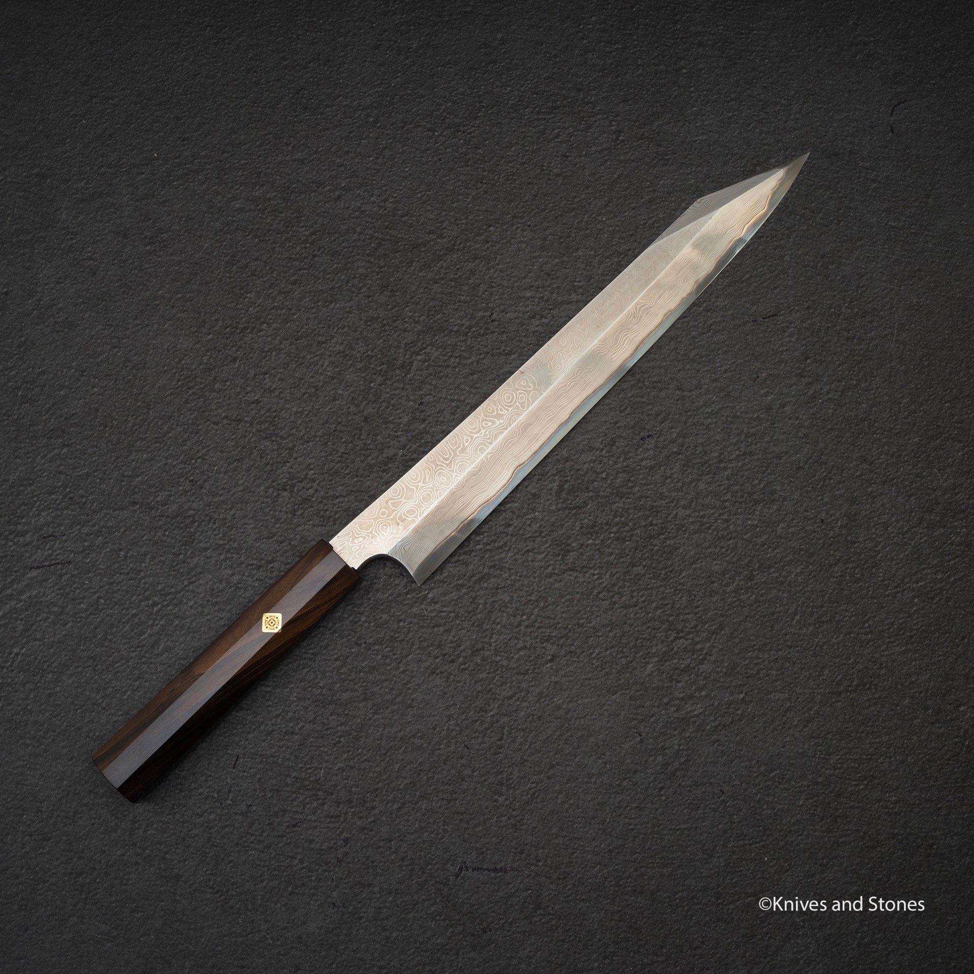 Nigara Anmon Kurozome Blue 2 Damascus Kiritsuke Yanagiba 270mm