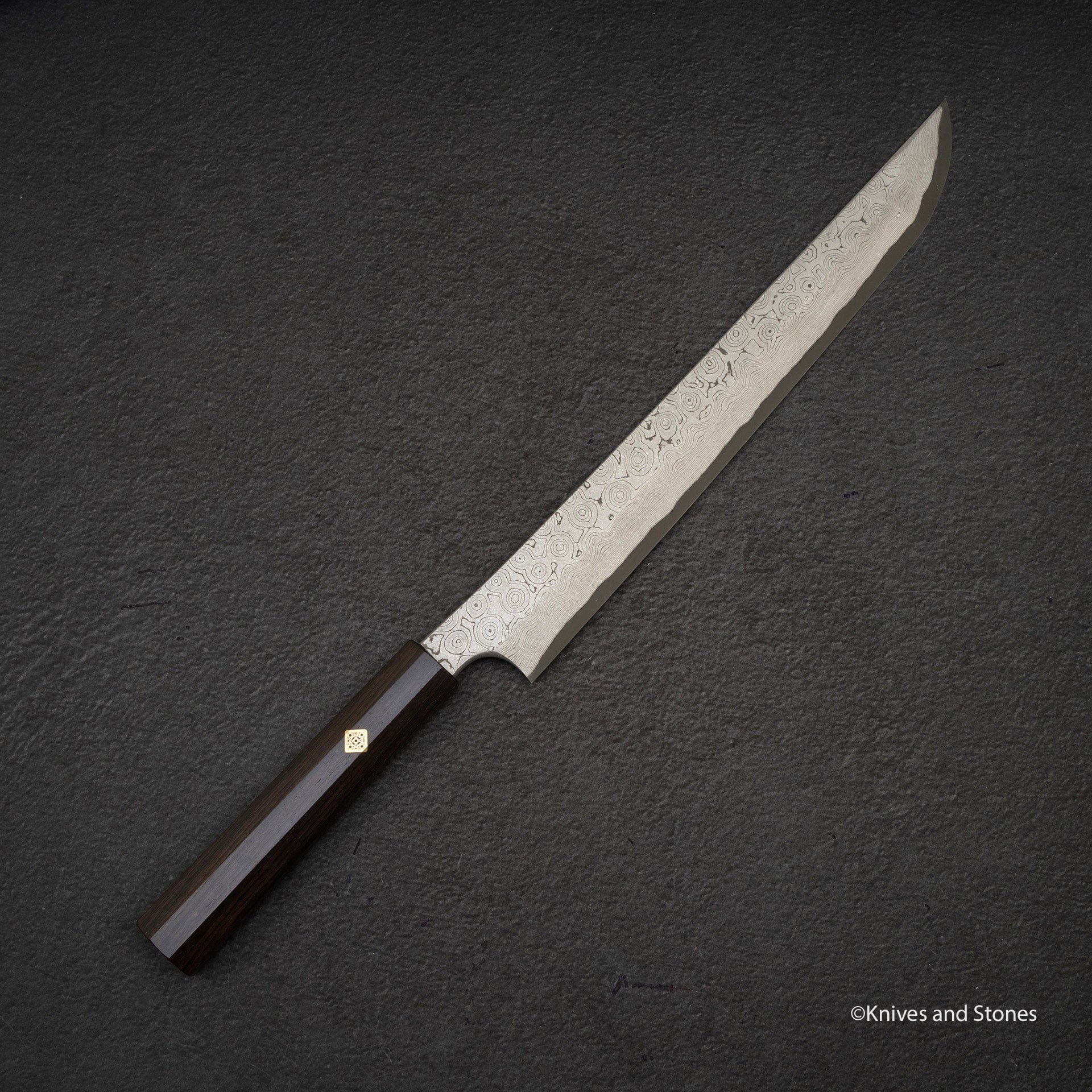 Nigara Anmon Kurozome Blue 2 Damascus Sakimaru Takobiki Yanagiba 300
