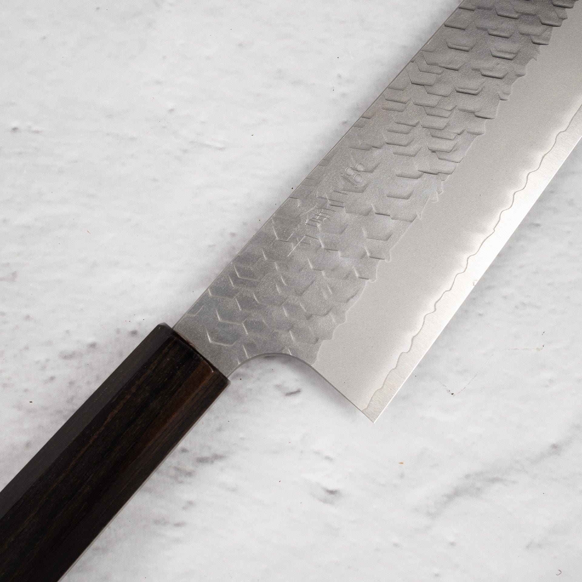 NigaraSG2TsuchimeK-tipGyuto210mmEbony-20250516-09.jpg Nigara SG2 Tsuchime Matt Migaki K-tip Gyuto 210mm Ebony, view 4