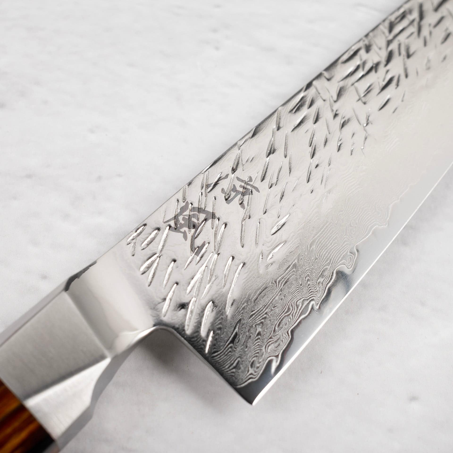 OnoSuzukazeSG2TsuchimeDamascusPetty150mmc.jpg Ono Suzukaze SG2 Tsuchime Damascus Petty 150mm, view 3
