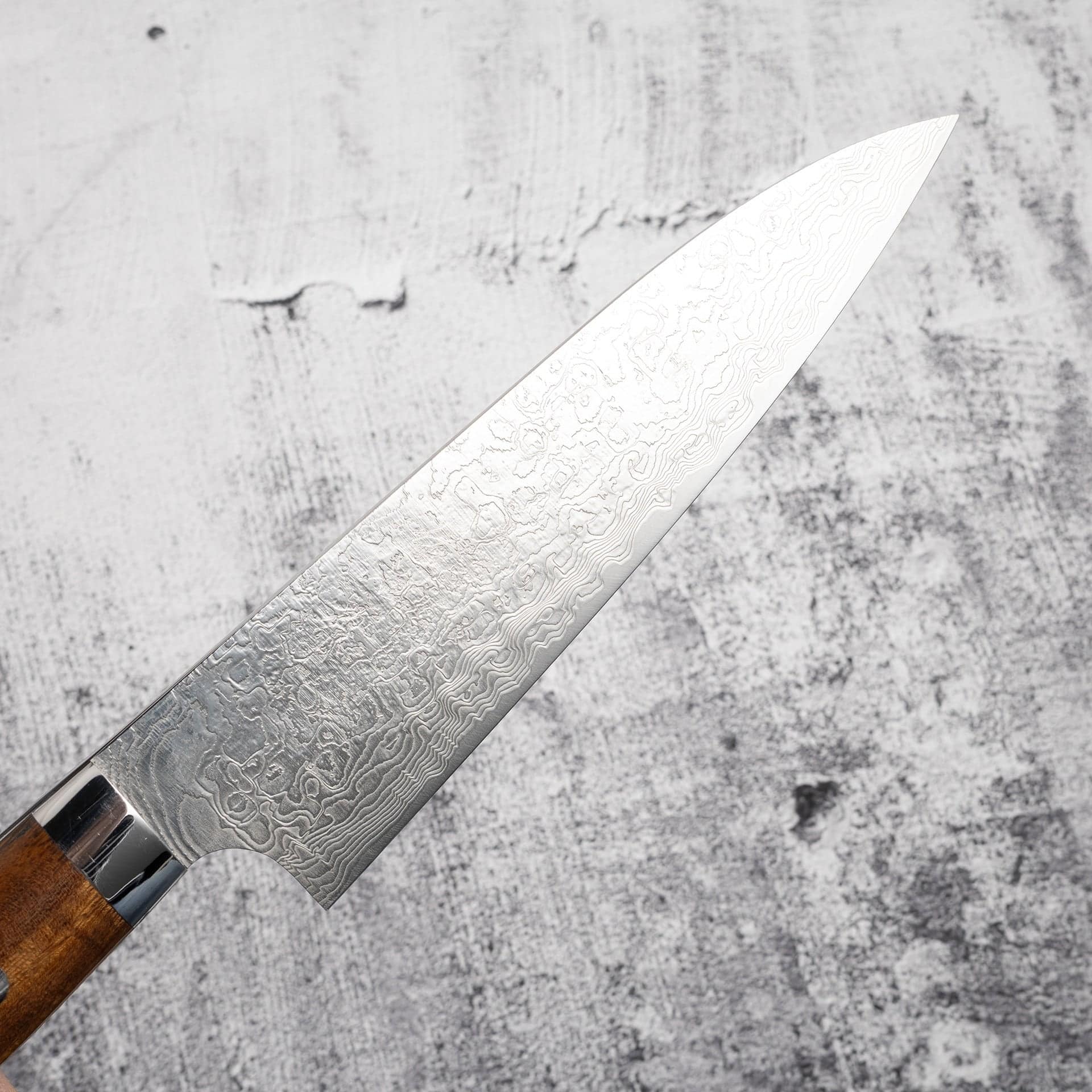 SajiDiamondDamascusSG2Gyuto180mmWesternIronwood-20250801-13.jpg Takeshi Saji SG2 Diamond Damascus Gyuto 180mm Ironwood Handle, view 3