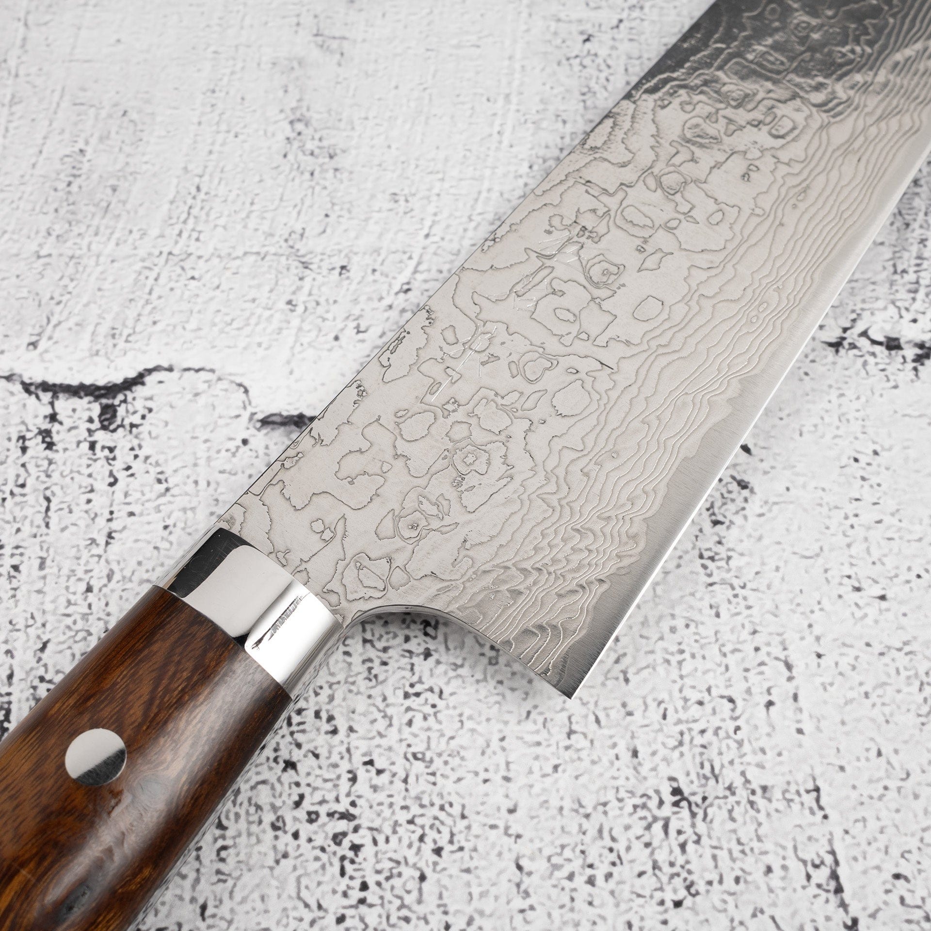 SajiDiamondDamascusSG2Gyuto240mmWesternIronwoodmissingsaya-20250801-09.jpg Takeshi Saji Diamond Damascus SG2 Gyuto 240mm Ironwood Handle, view 4