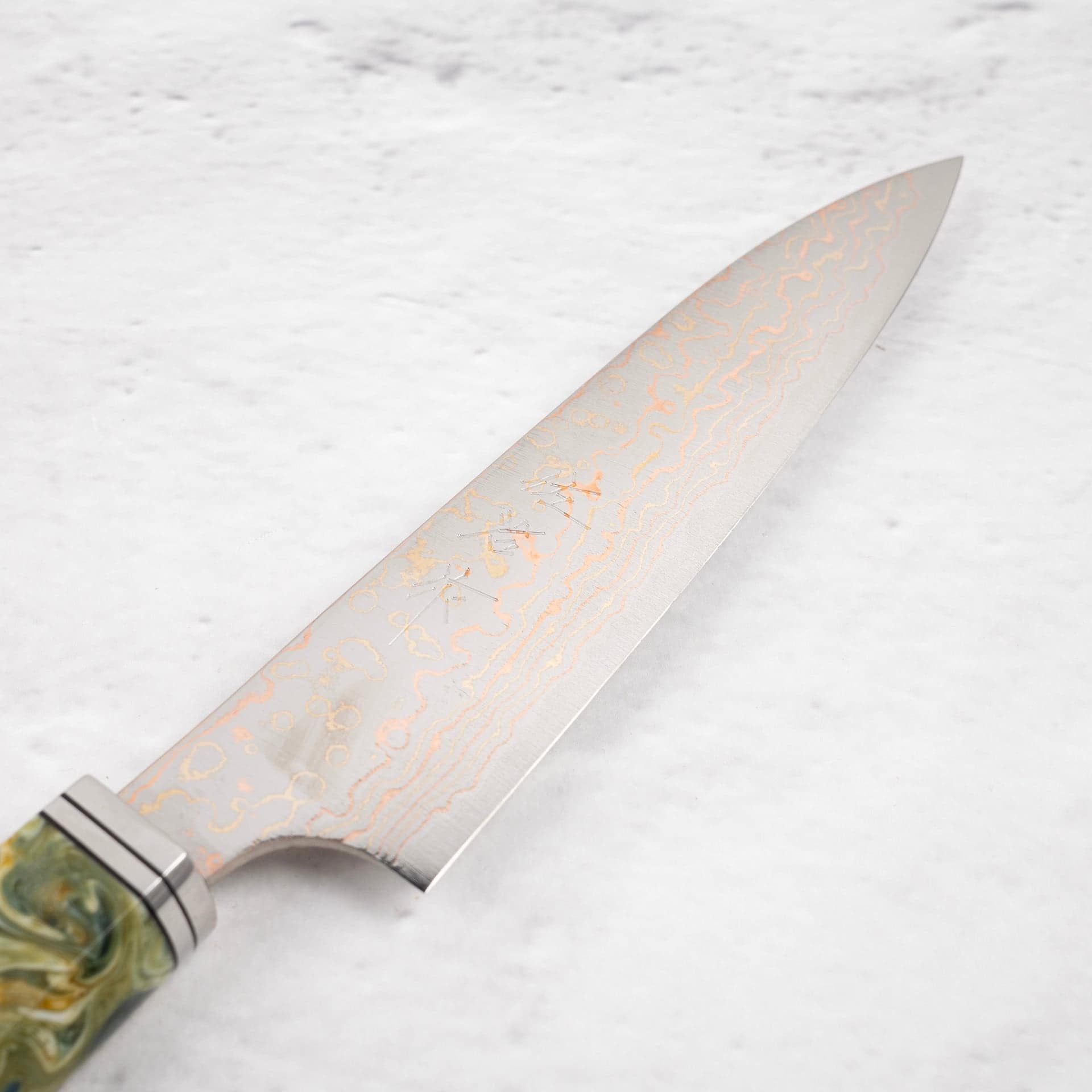SajiVG10RainbowDamascusPetty135mmCosmoSwirlHandleb.jpg EOFY2025 SPECIAL: Saji VG10 Rainbow Damascus Petty 130mm with Cosmic Swirl Handle, view 3