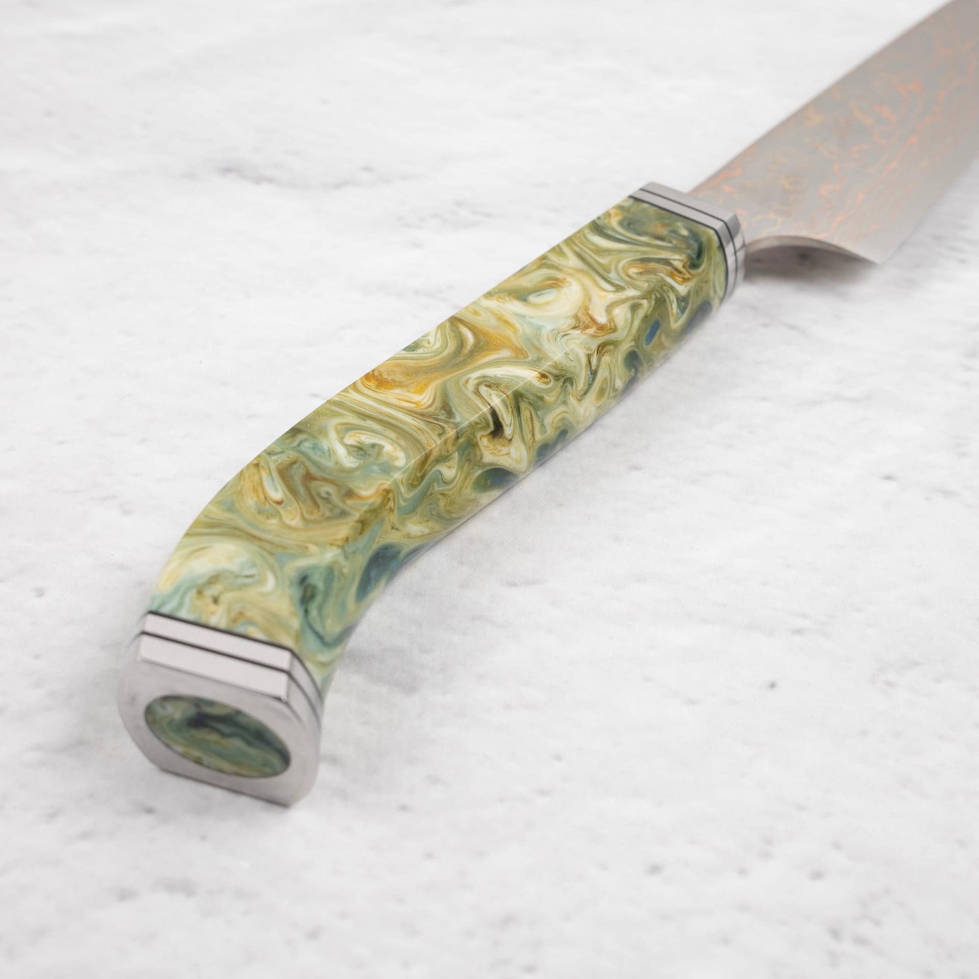 SajiVG10RainbowDamascusPetty135mmCosmoSwirlHandled.jpg EOFY2025 SPECIAL: Saji VG10 Rainbow Damascus Petty 130mm with Cosmic Swirl Handle, view 5
