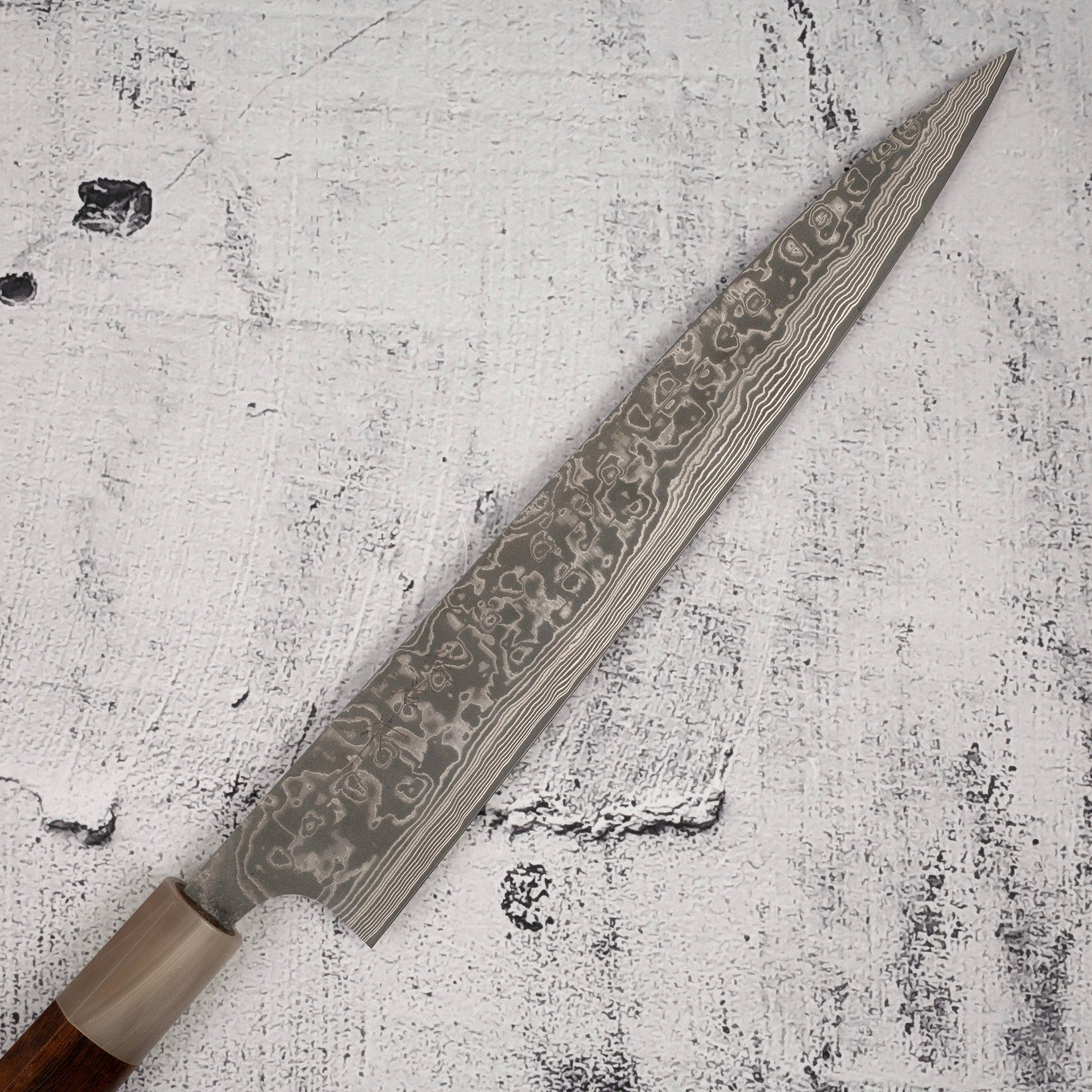 TakeshiSajiSG2BlackDamascusSujihiki240mmHeart-shapedIronwoodHandlec_a6d087e2-9d91-402e-bd6e-30d2e8ca8da7.jpg Takeshi Saji SG2 Black Damascus Sujihiki 240mm Heart-shaped Ironwood Handle, view 4