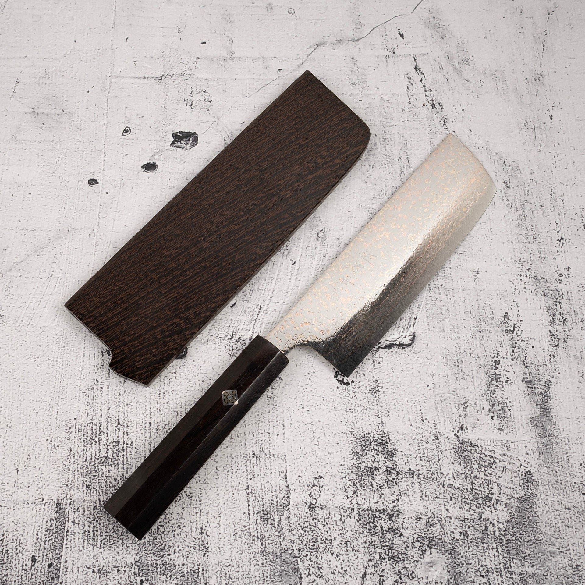 Takeshi Saji VG10 Rainbow Damascus Nakiri 165mm Ebony Handle Mosaic Pin