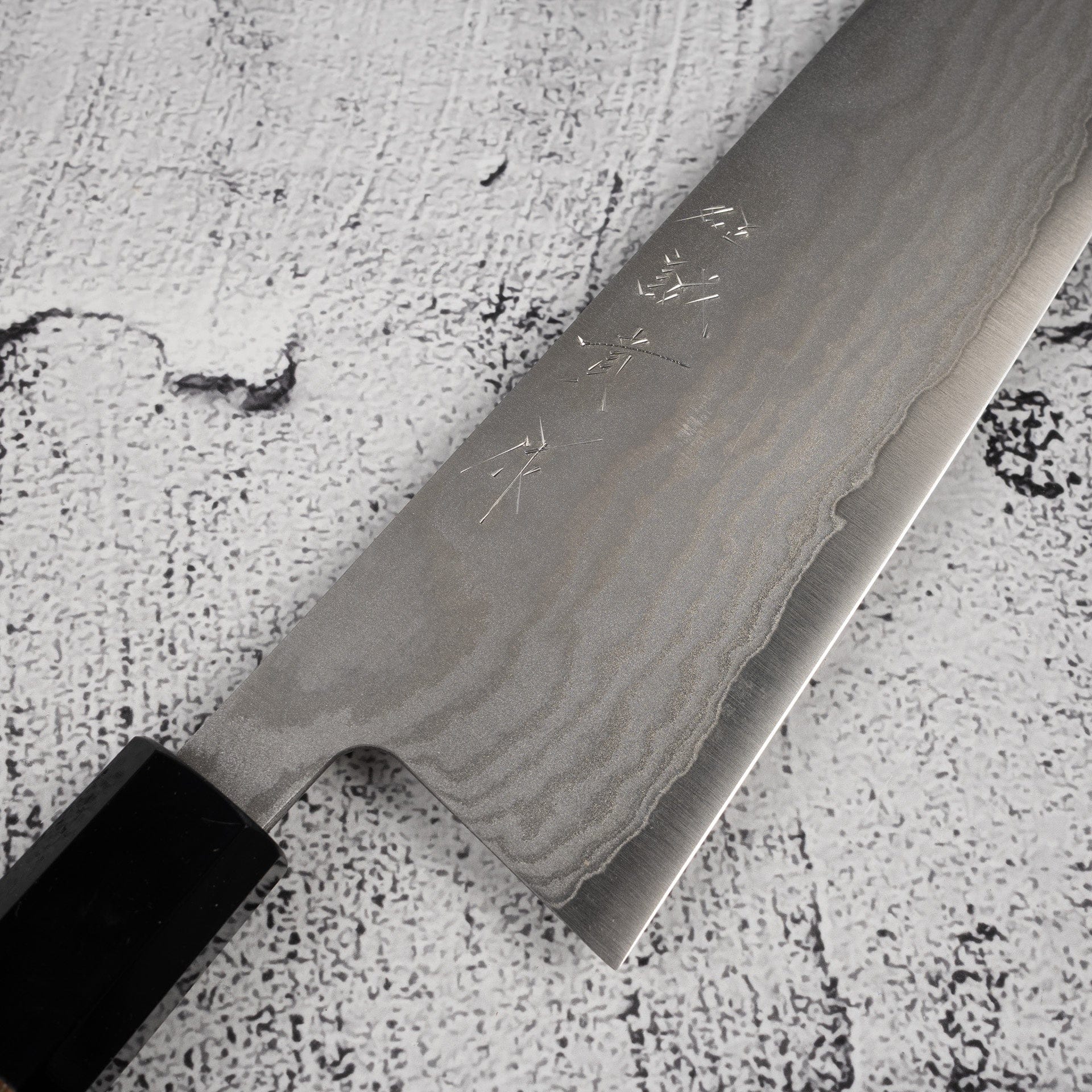 TanakaGinsanDamascusGyuto240mm-20250814-06.jpg Tanaka Ginsan Damascus Gyuto 240mm Teak, view 4