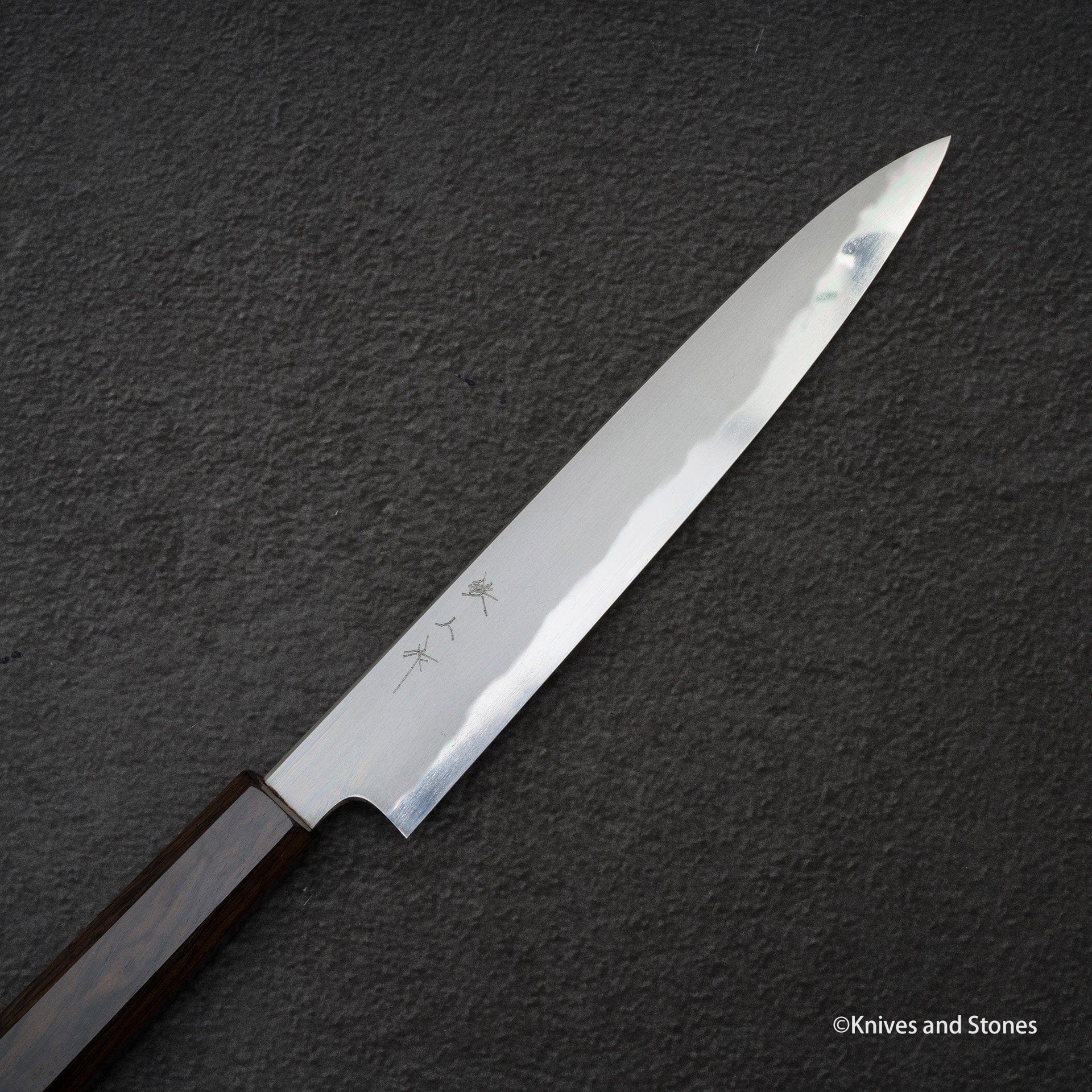 TetsujinBlue2KasumiSujihiki210mmF_7b26e18d-843a-4507-b417-c73dd5aedb93.jpg Tetsujin Blue 2 Kasumi Sujihiki 210mm Ebony Handle, view 3