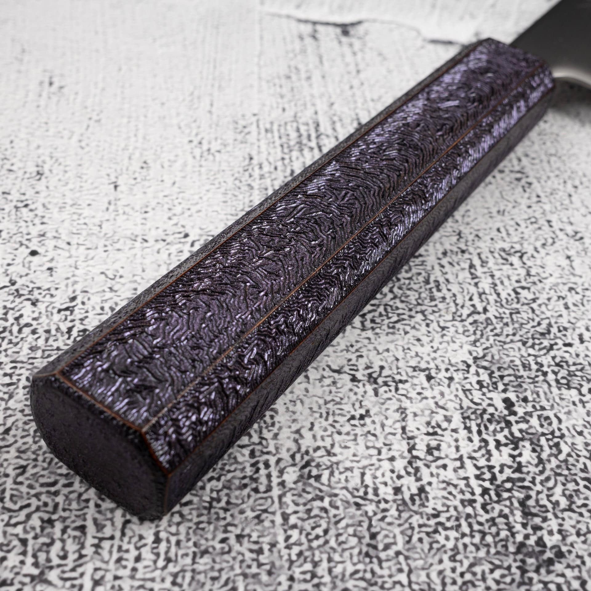 TsunehisaWhite1SSCladKasumiGyuto240mmPurpleHandled_0876a8c7-d711-4e3a-bf8e-a42fb427ec9b.jpg Tsunehisa White 1 S/S Clad Kasumi Gyuto 240mm Purple Handle, view 4