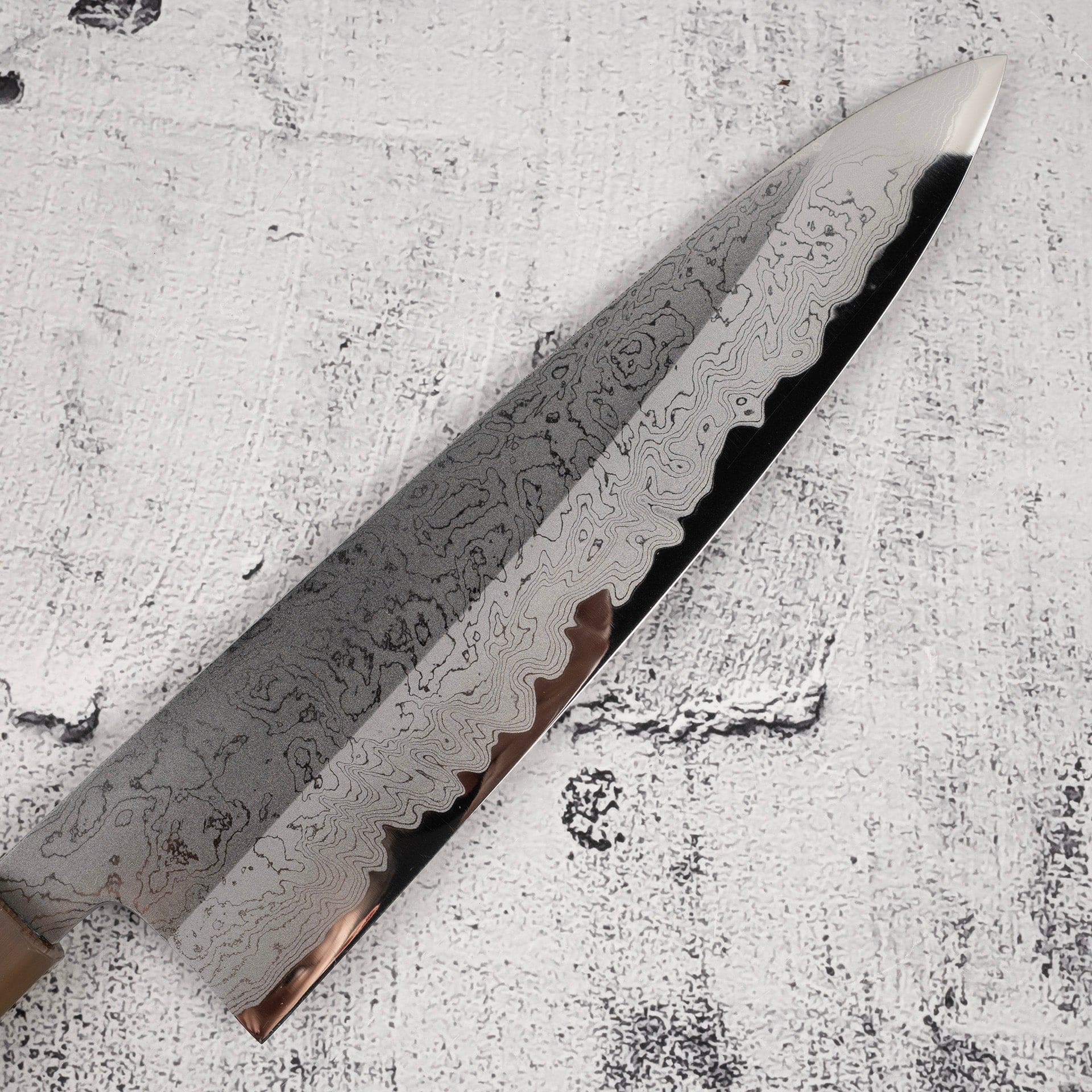 YoshikazuTanakaWhite1DamascusGyuto240mmb.jpg Yoshikazu Tanaka White 1 Damascus Gyuto 240mm, view 2