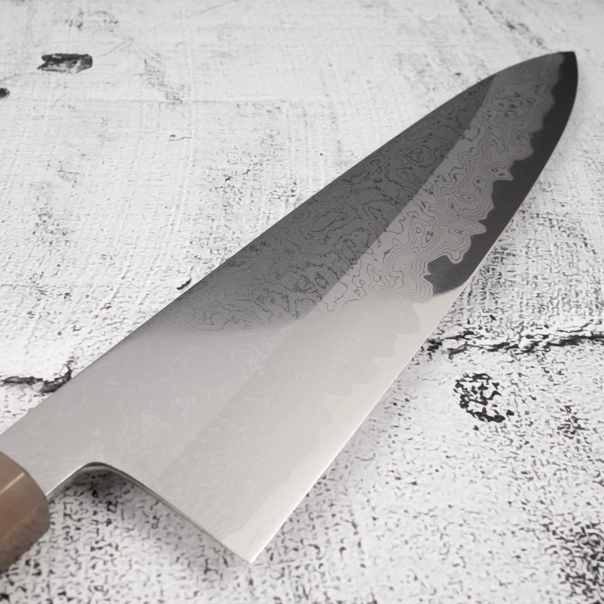 YoshikazuTanakaWhite1DamascusGyuto240mmc.jpg Yoshikazu Tanaka White 1 Damascus Gyuto 240mm, view 3