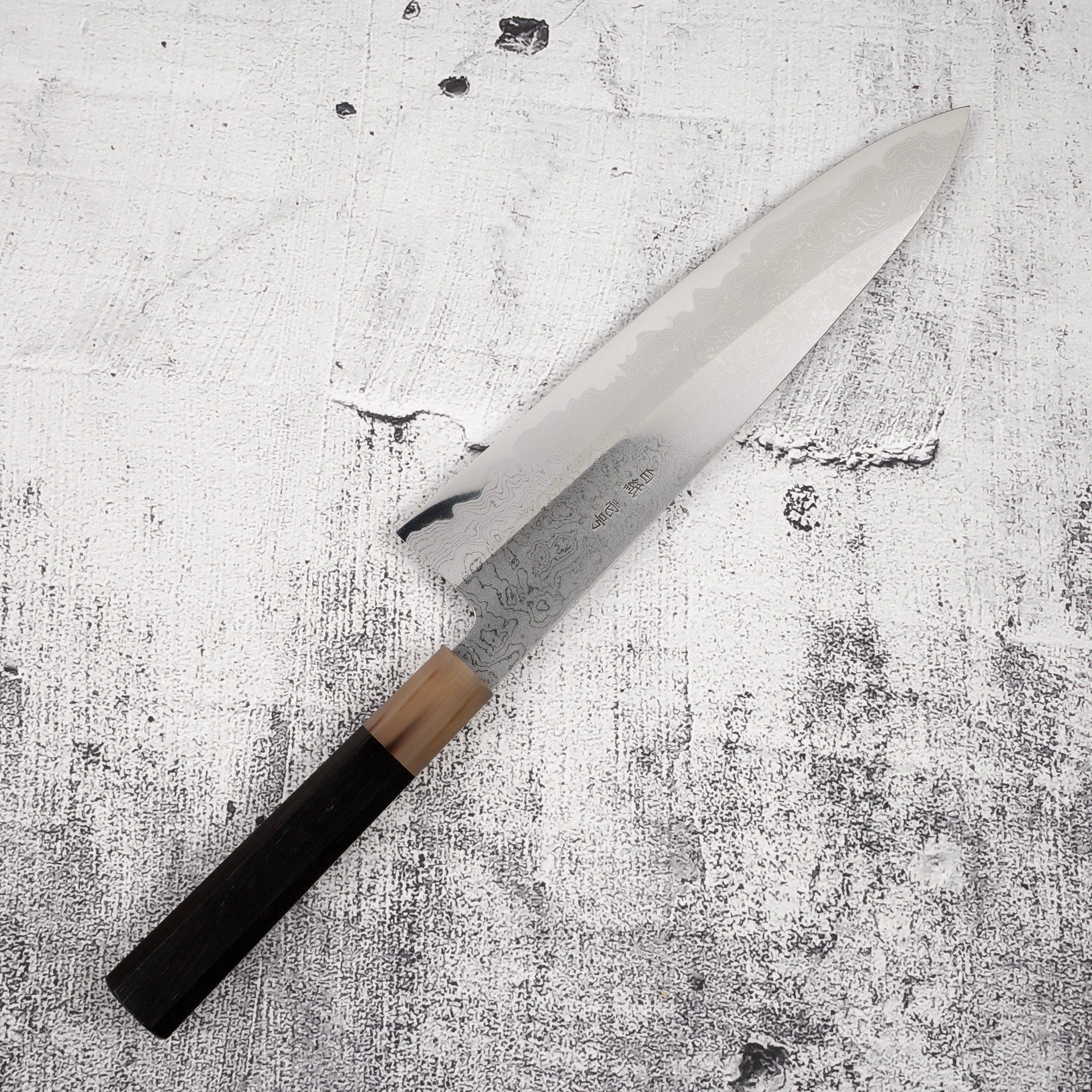 YoshikazuTanakaWhite1DamascusGyuto240mme.jpg Yoshikazu Tanaka White 1 Damascus Gyuto 240mm, view 5
