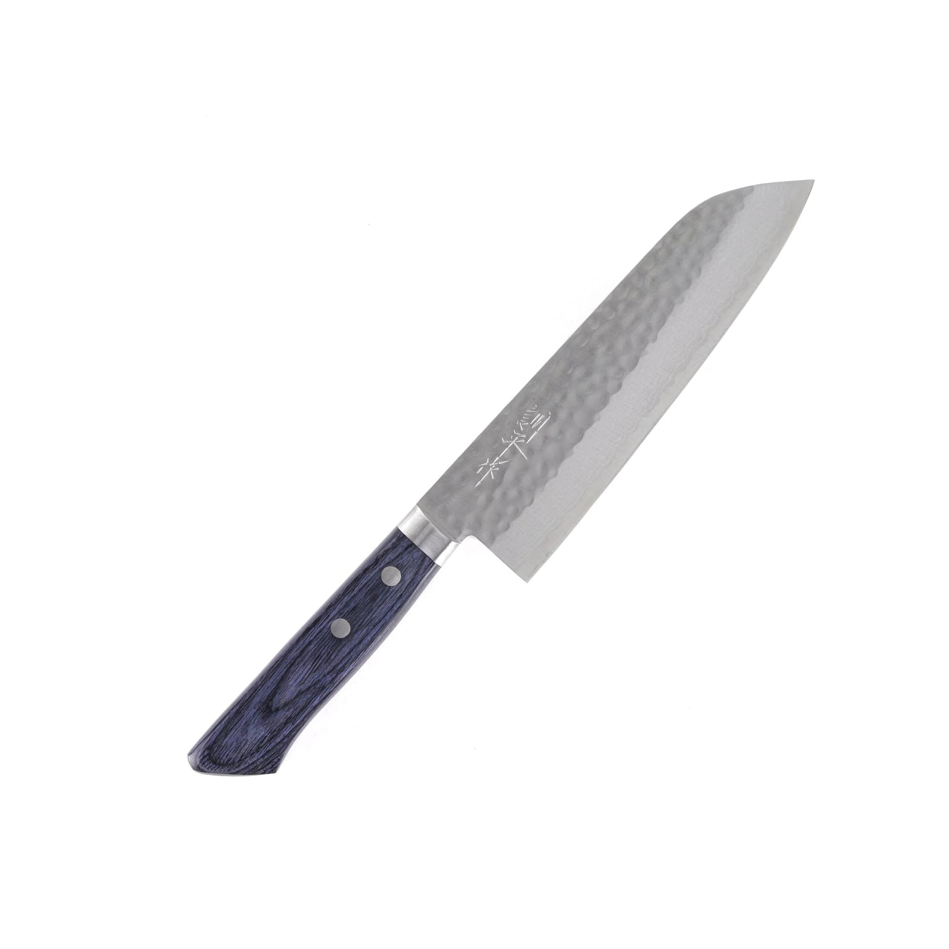 kokuryusantoku180bluea.jpg Masutani Kokuryu VG10 Damascus Tsuchime Santoku 170mm Western Handle, view 2
