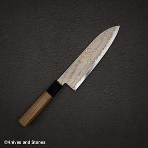 Hatsukokoro Hayabusa Blue 2 Rainbow Rainbow Damascus Santoku 180mm