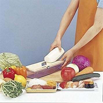 51l1N6LxNsL._AC.jpg Benriner Vegetable Slicer with Catch Tray Japanese Mandoline, view 5