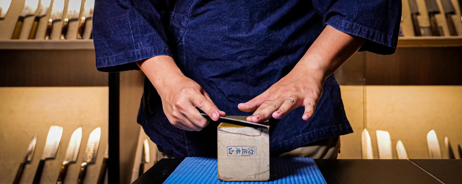 Sharpening a Japanese knife on a whetstone